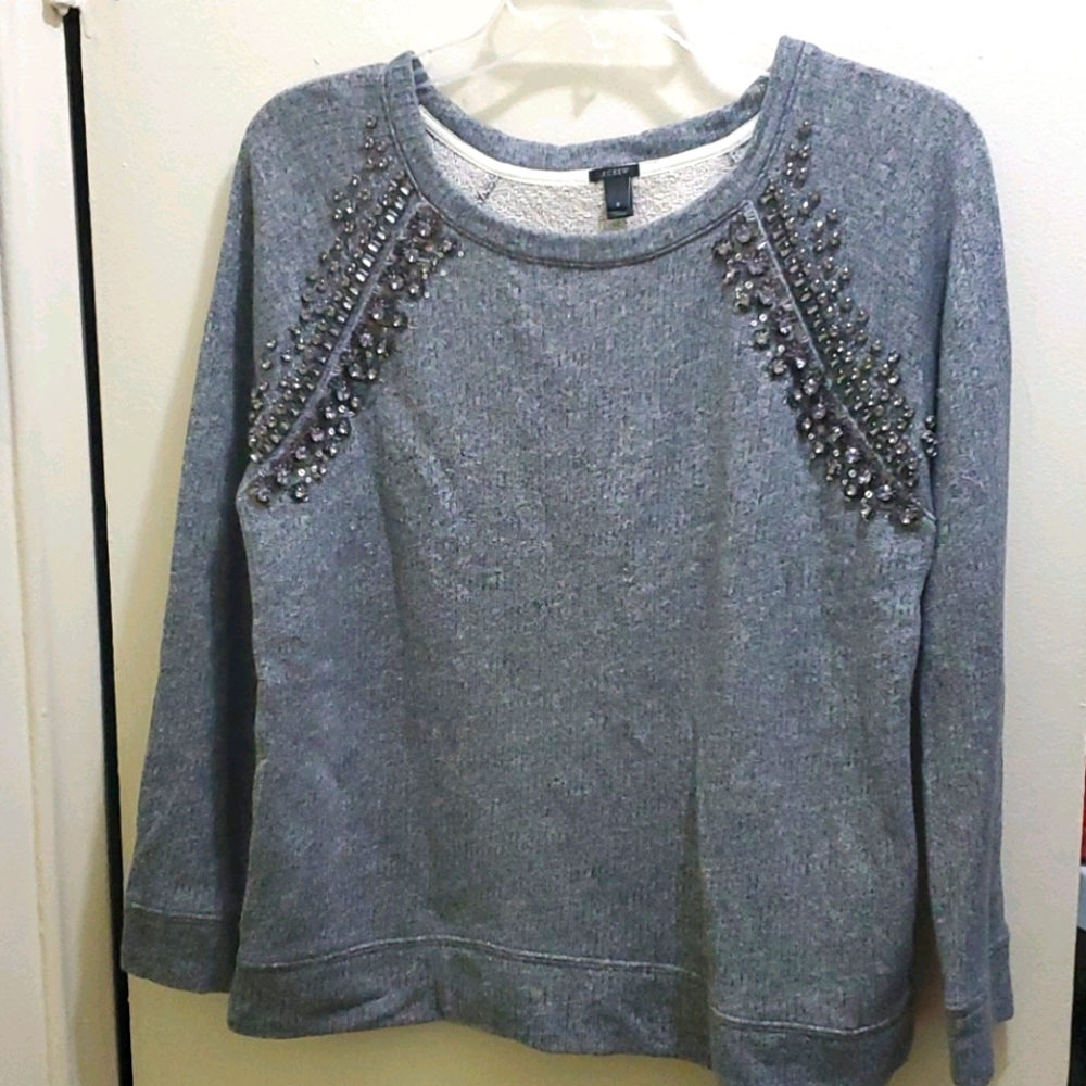 J.CREW - GREY SWTR WITH JEWELLED DETAIL